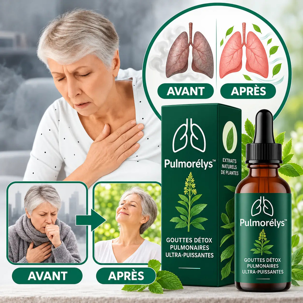 Pulmorélys™ Gouttes Détox Pulmonaires Ultra-Puissantes | Nettoyez 97 % de vos poumons en 48 heures!