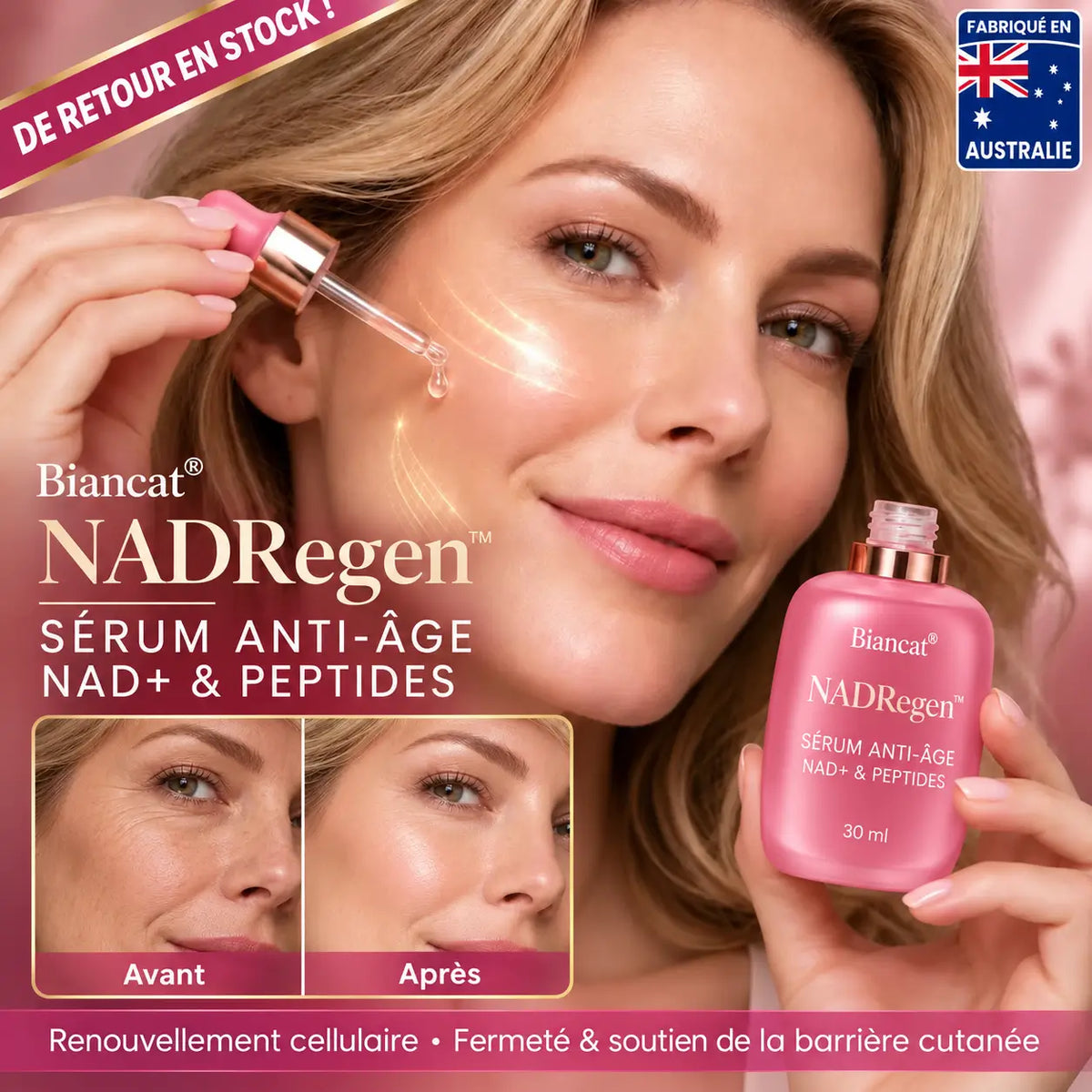 NADRegen™ Sérum Anti-Âge NAD+ & Peptides | Lissez les rides, raffermissez la peau et retrouvez un visage visiblement plus jeune !