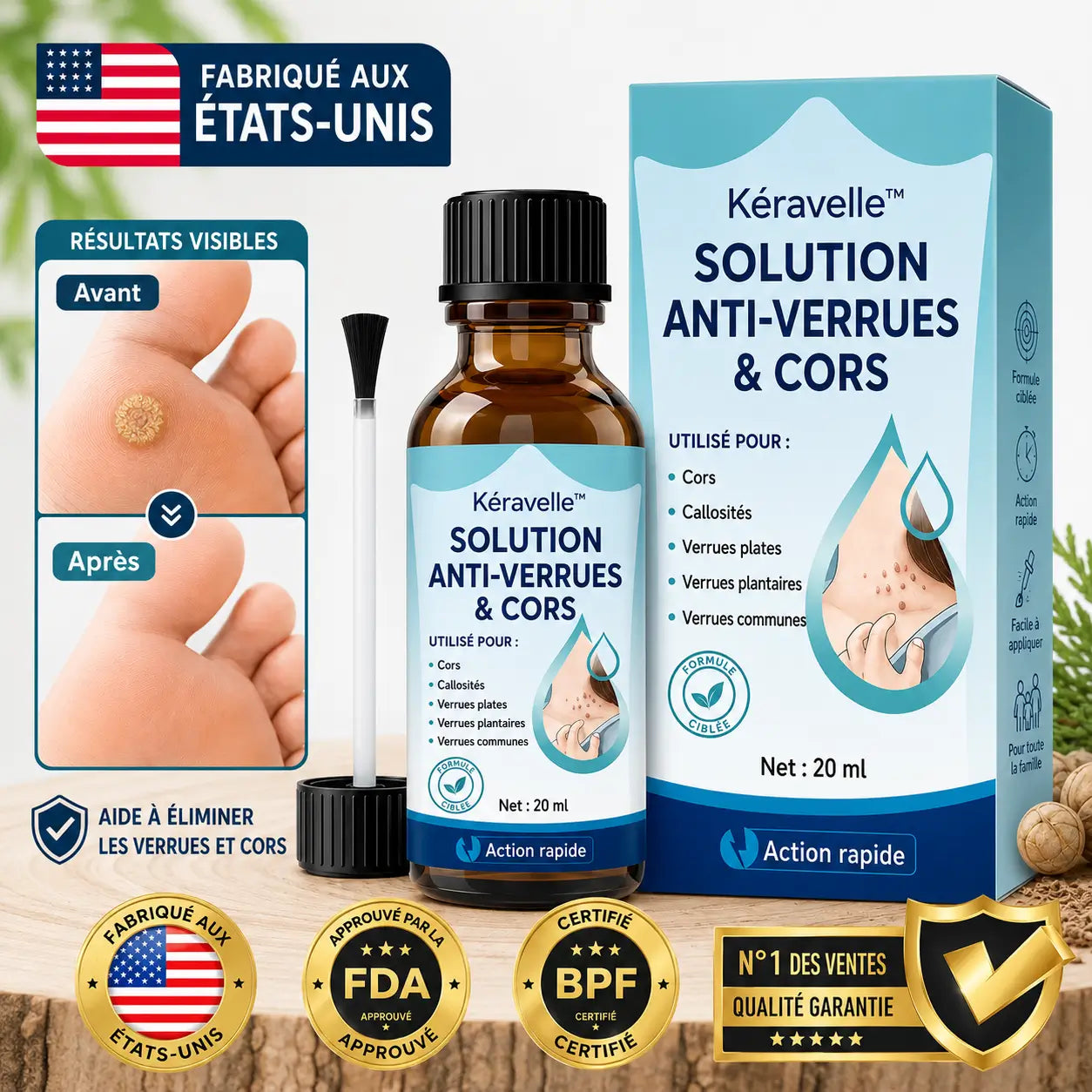 Kéravelle™ Solution Anti-Verrues & Cors | Élimine les verrues tenaces en 7 jours, sans douleur ni cryothérapie !