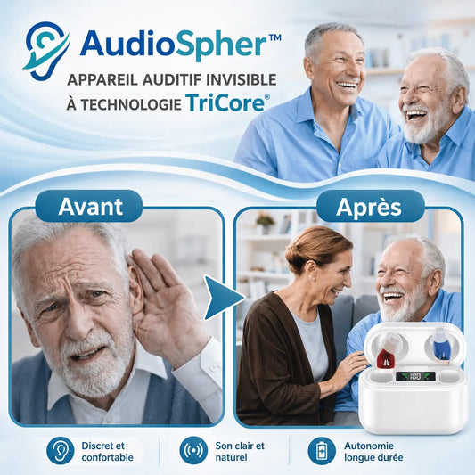 AudioSpher™ Appareil Auditif Invisible à Technologie TriCore | Entendez parfaitement en 3 secondes, sans aucun sifflement !