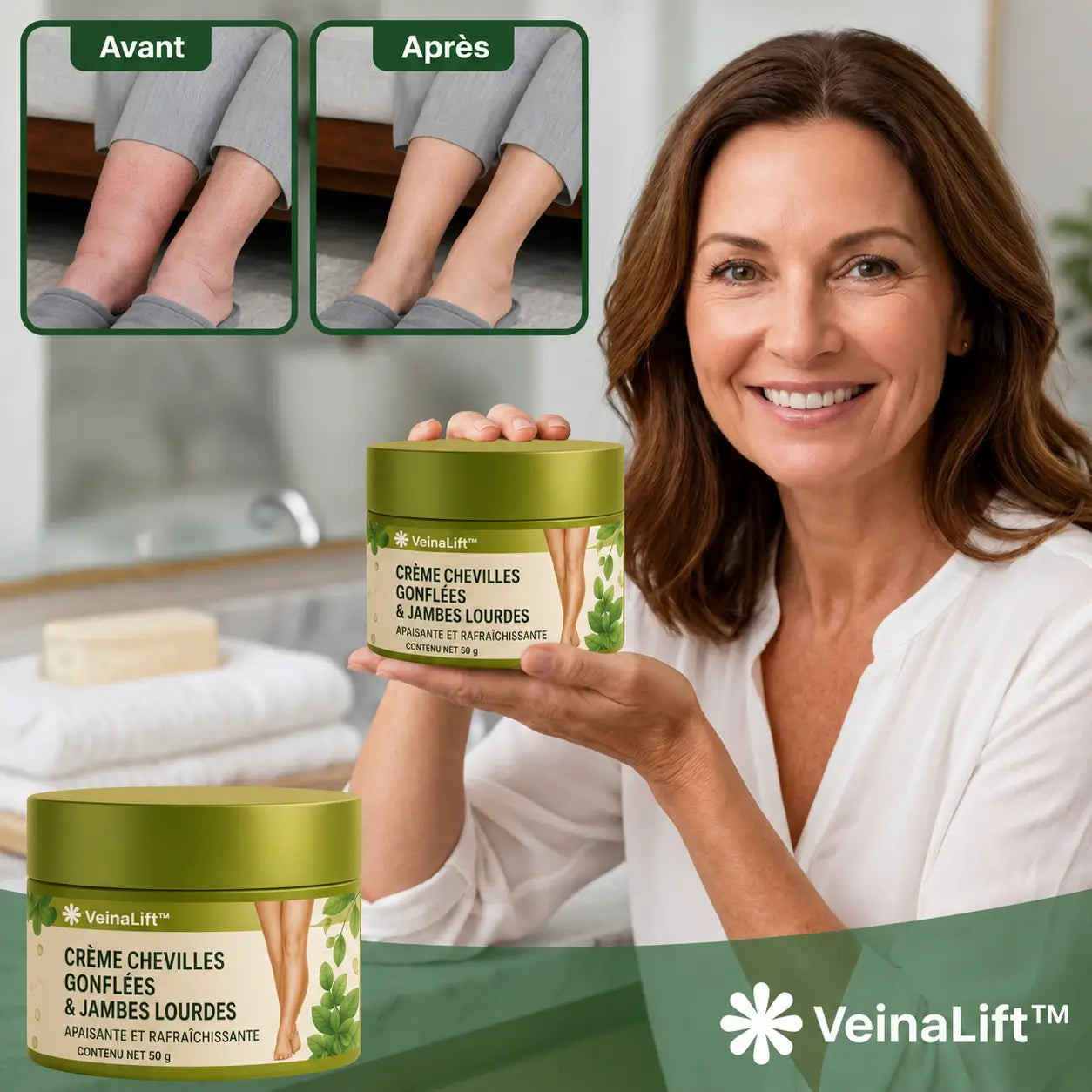 VeinaLift™ Crème Chevilles Gonflées & Jambes Lourdes | Retrouvez des jambes légères et des chevilles affinées en 40 minutes !