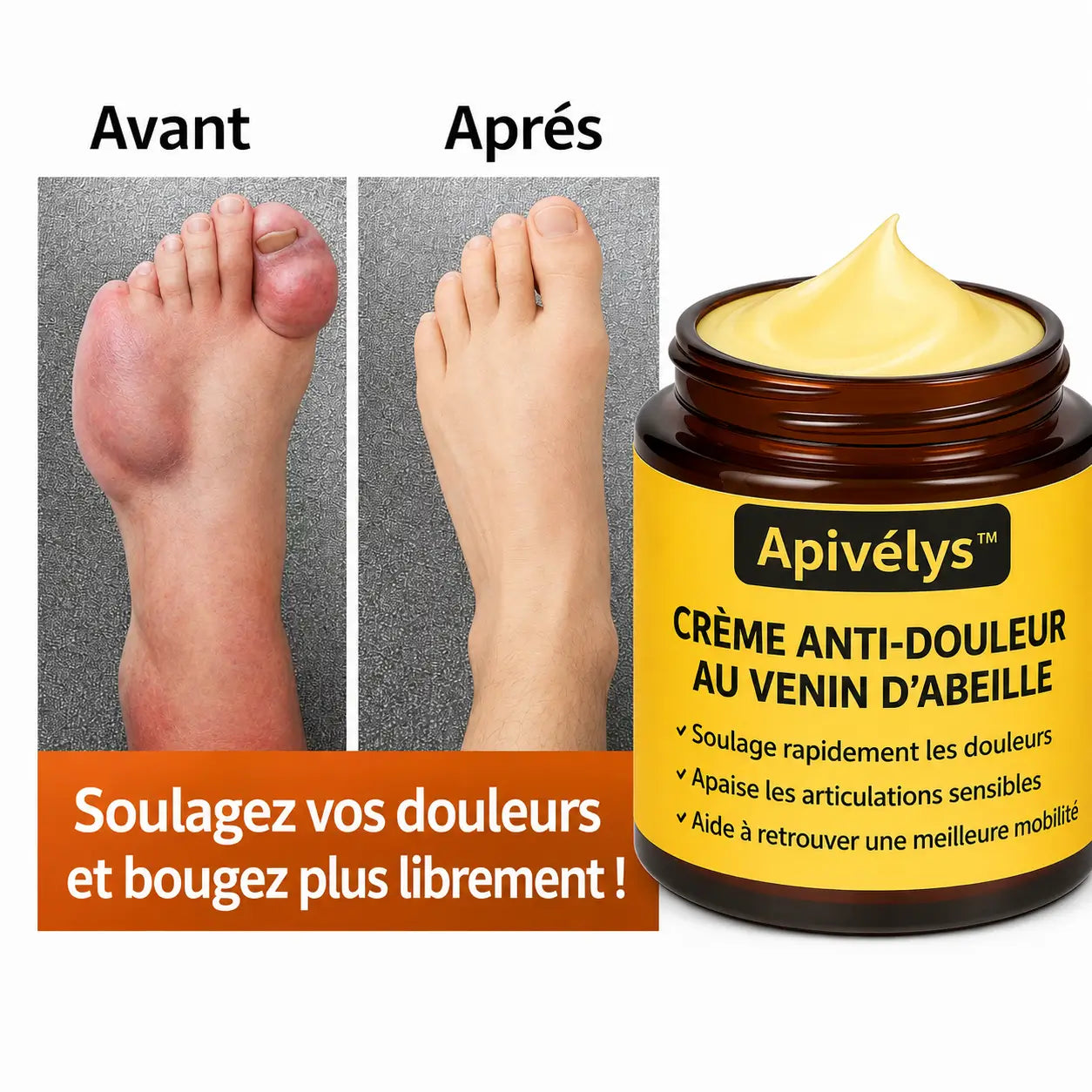 Apivélys™ Crème Anti-Douleur au Venin d’Abeille | Supprimez vos douleurs articulaires en quelques minutes !