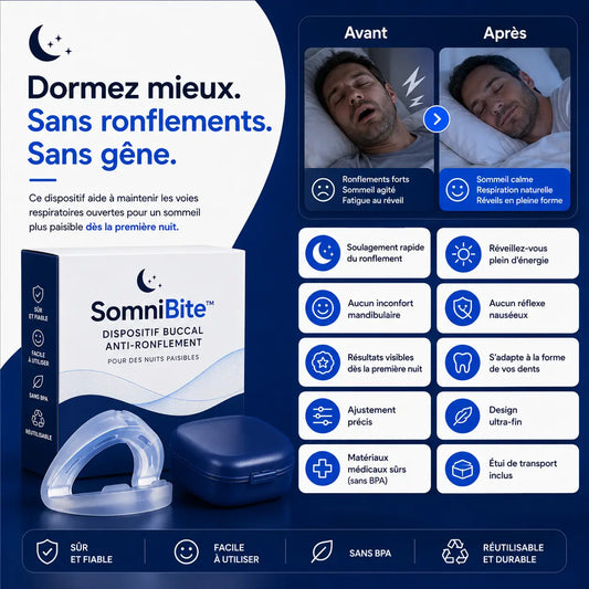 SomniBite™ Dispositif Buccal Anti-Ronflement | Avancez la mâchoire, libérez la respiration et dormez profondément dès la première nuit !