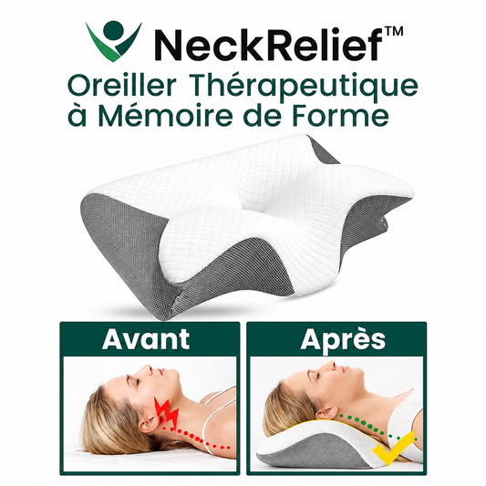NeckRelief™ Oreiller Thérapeutique à Mémoire de Forme | Soulage les douleurs cervicales et améliore votre sommeil dès la première nuit!