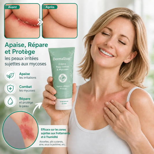 DermaStop™ Crème Peau Irritée & Mycoses | Stoppez les démangeaisons, les brûlures et l’humidité !