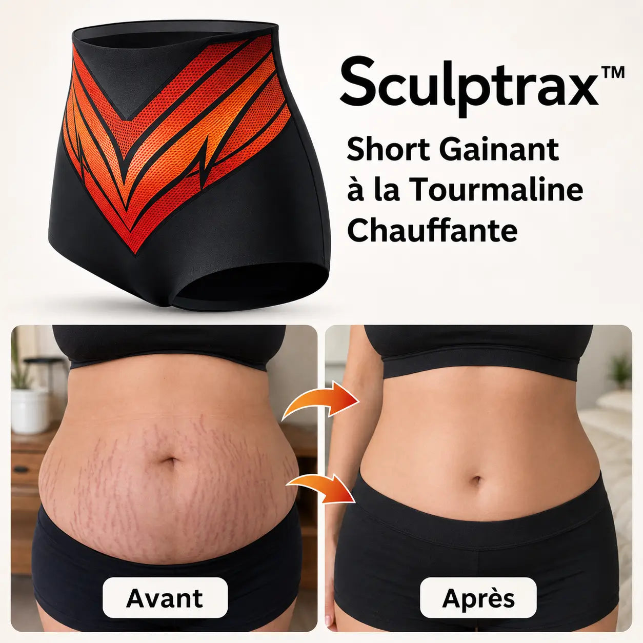 Sculptrax™ Short Gainant à la Tourmaline Chauffante | Brûlez votre graisse abdominale dès la première heure !