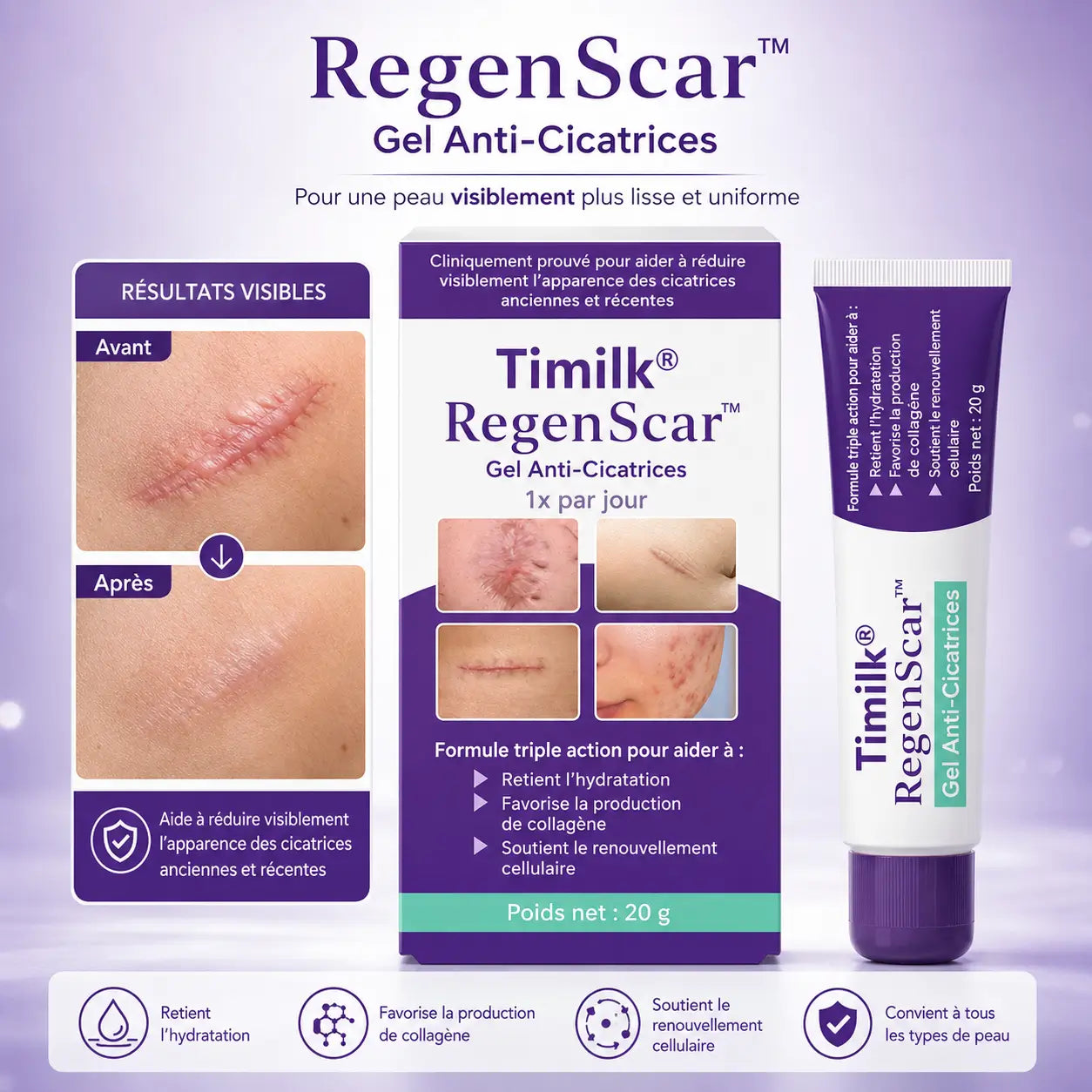 RegenScar™ Gel Anti-Cicatrices | Réduisez l’apparence des cicatrices, vergetures et marques d’acné sans laser !