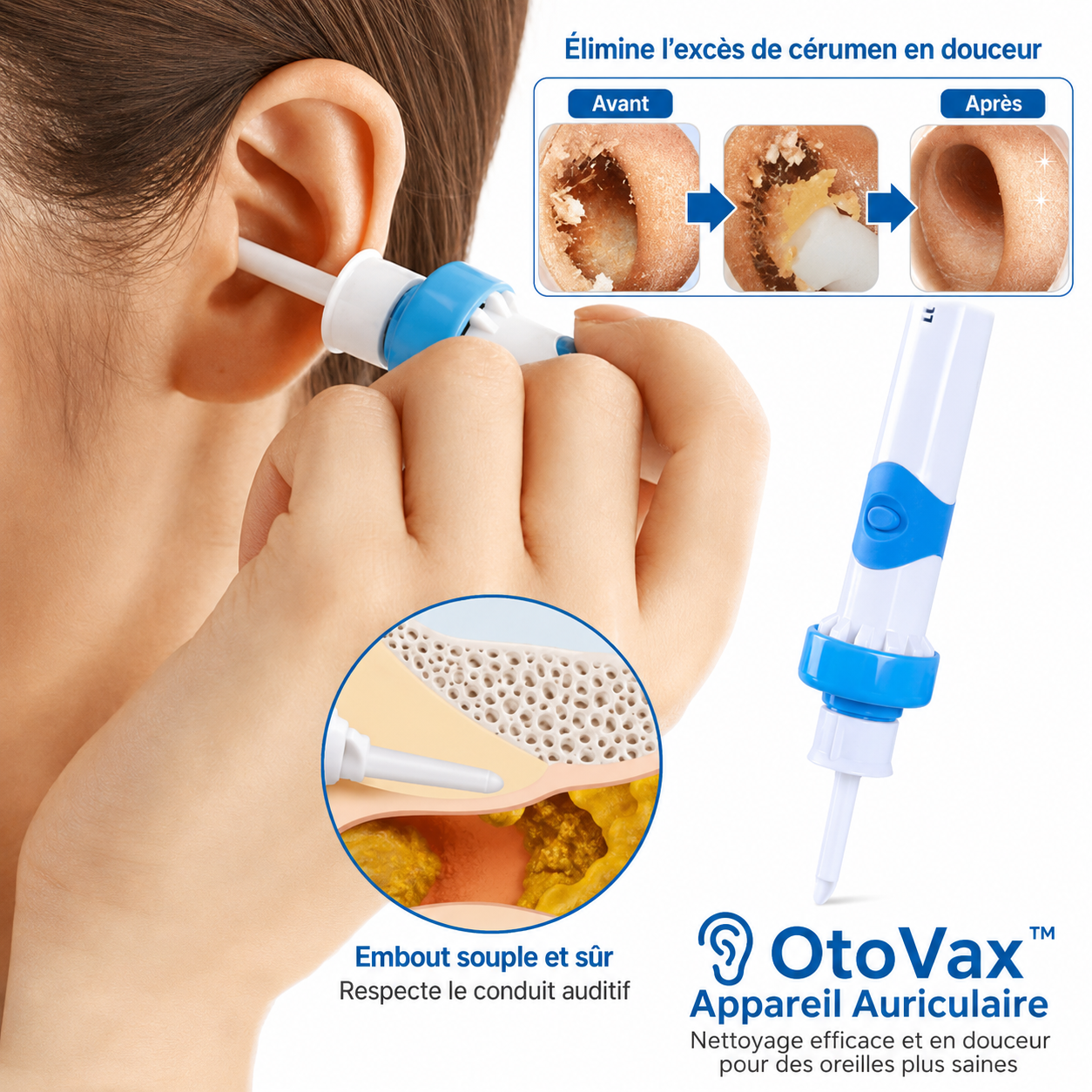 OtoVax™ Appareil Auriculaire | Éliminez jusqu’à 95 % du cérumen grâce à une aspiration douce et contrôlée en 60 sec chrono !
