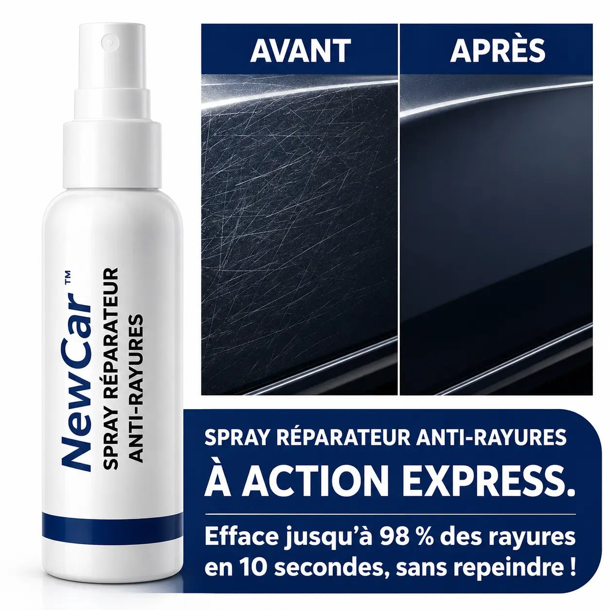 NewCar™ Spray Réparateur Anti-Rayures à Action Express | Efface jusqu’à 98 % des rayures en 10 secondes, sans repeindre!