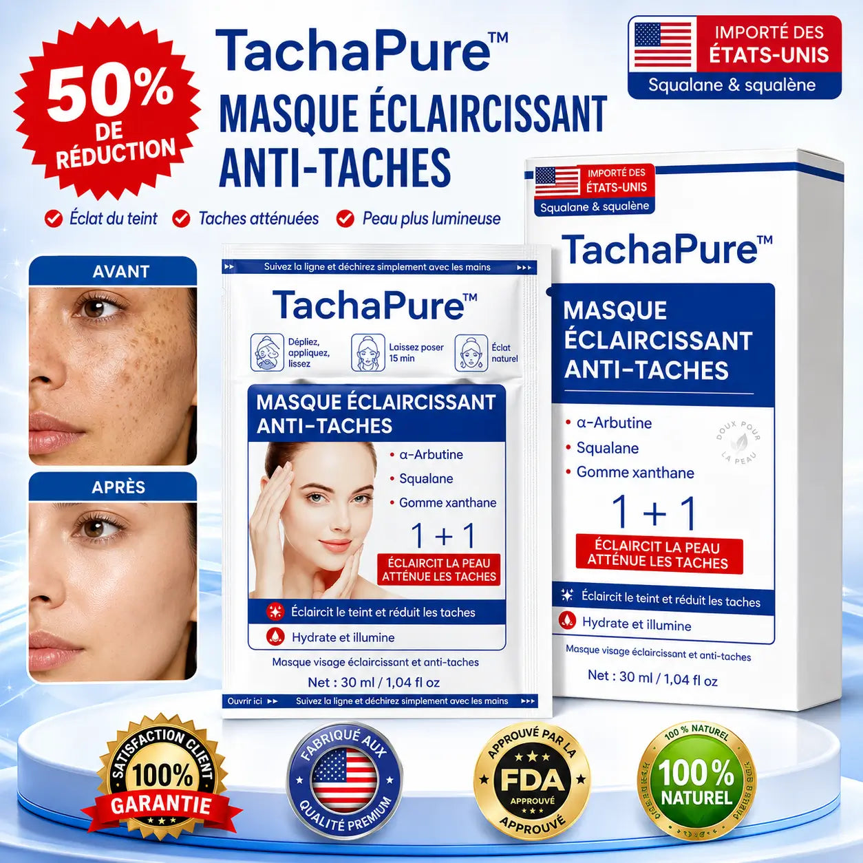 TachaPure™ Masque Anti-Taches Éclaircissant | Effacez vos taches brunes en 72 heures chrono !