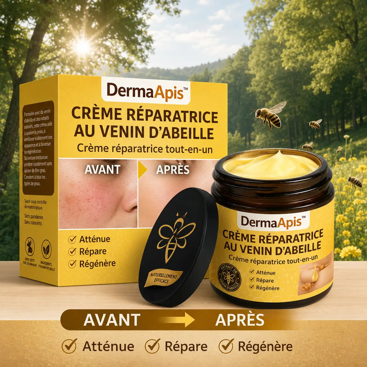 DermaApis™ Crème Réparatrice au Venin d’Abeille | Élimine eczéma, boutons et rougeurs dès la première application!