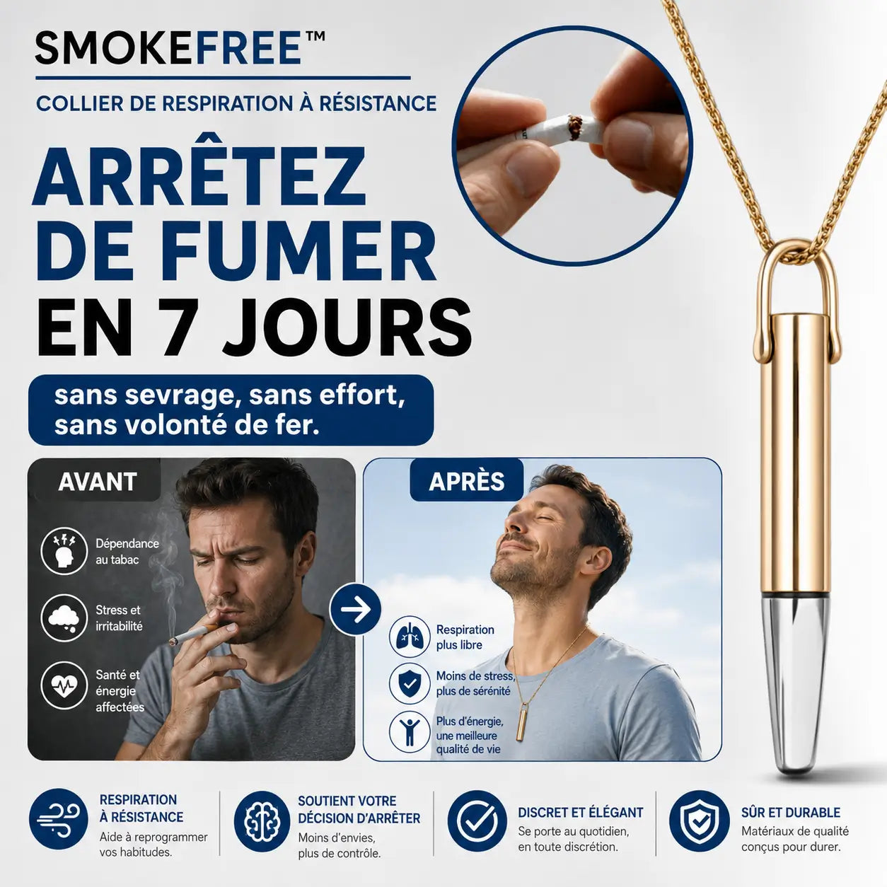 SmokeFree™ Collier de Respiration à Résistance | Arrêtez de fumer en 7 jours — sans sevrage, sans volonté !