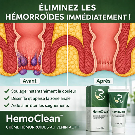 HemoClean™ Crème Hémorroïdes au Venin Actif | Éliminez la douleur et le gonflement dès la première application !