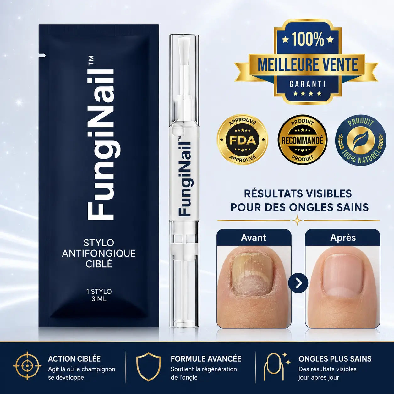 FungiNail™ Stylo Antifongique Ciblé | Dites adieu aux ongles jaunes et épais en 14 jours !