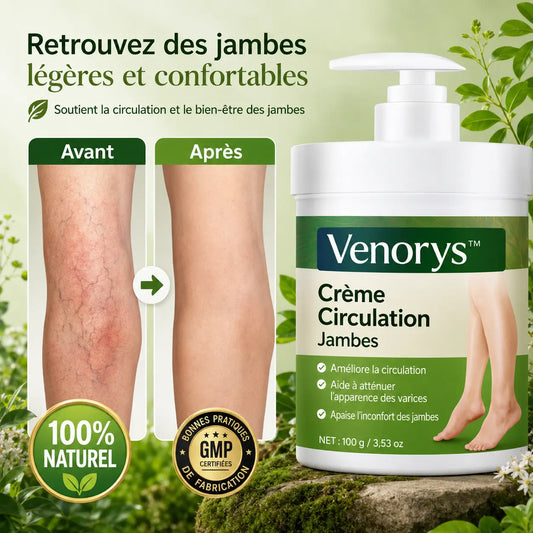 Venorys™ Crème Circulation Jambes | Éliminez jambes lourdes, douleurs et gonflements en 3 minutes !