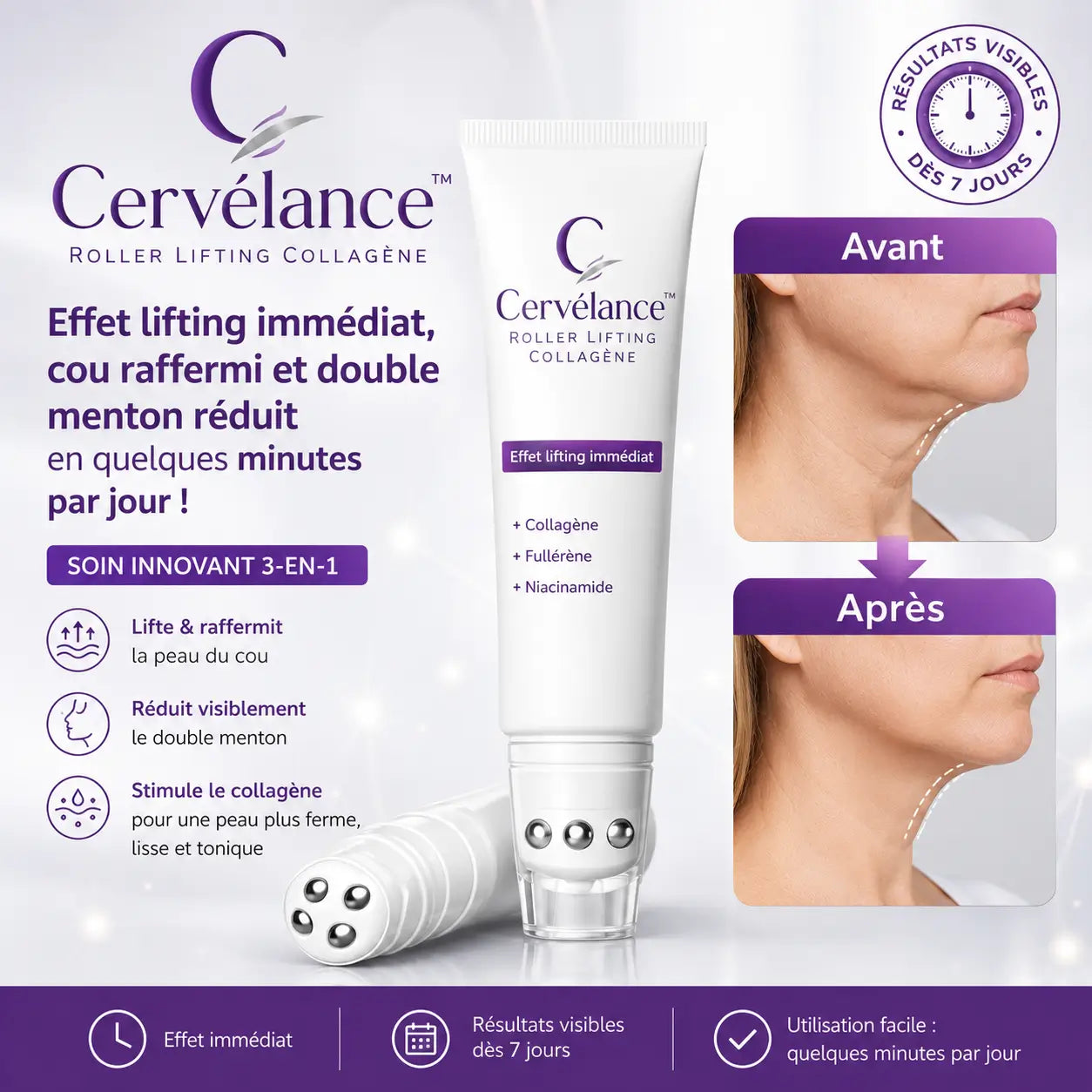 Cervélance™ Roller Lifting Collagène | Effet lifting immédiat, cou raffermi et double menton réduit en quelques minutes par jour !