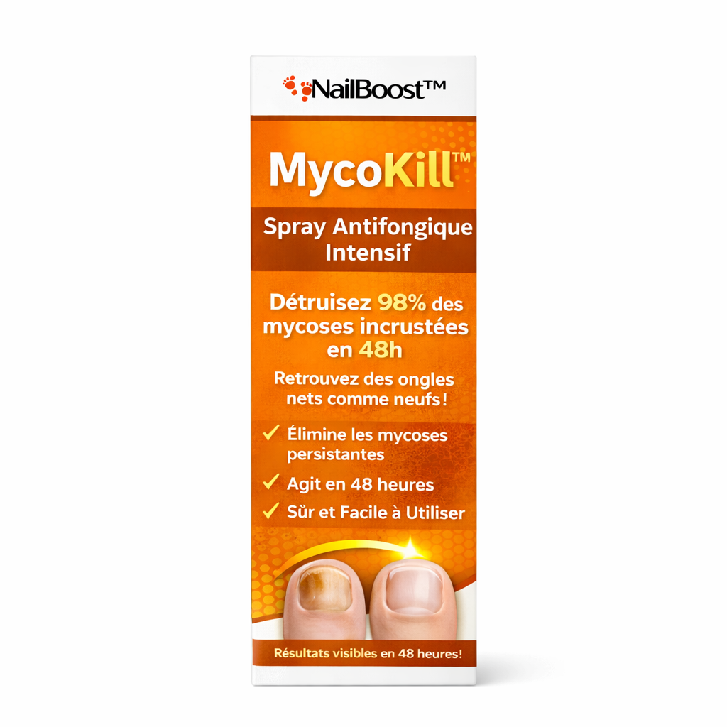 MycoKill™ Spray Antifongique Intensif | Détruisez 98% des mycoses incrustées en 48h et retrouvez des ongles nets comme neufs !