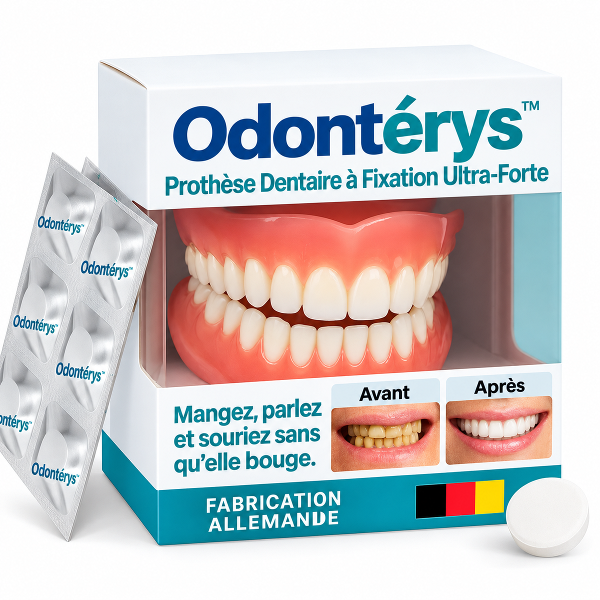 Odontérys™ Prothèse Dentaire à Fixation Ultra-Forte | Mangez, parlez et souriez sans qu’il bouge – toute la journée sans colle!