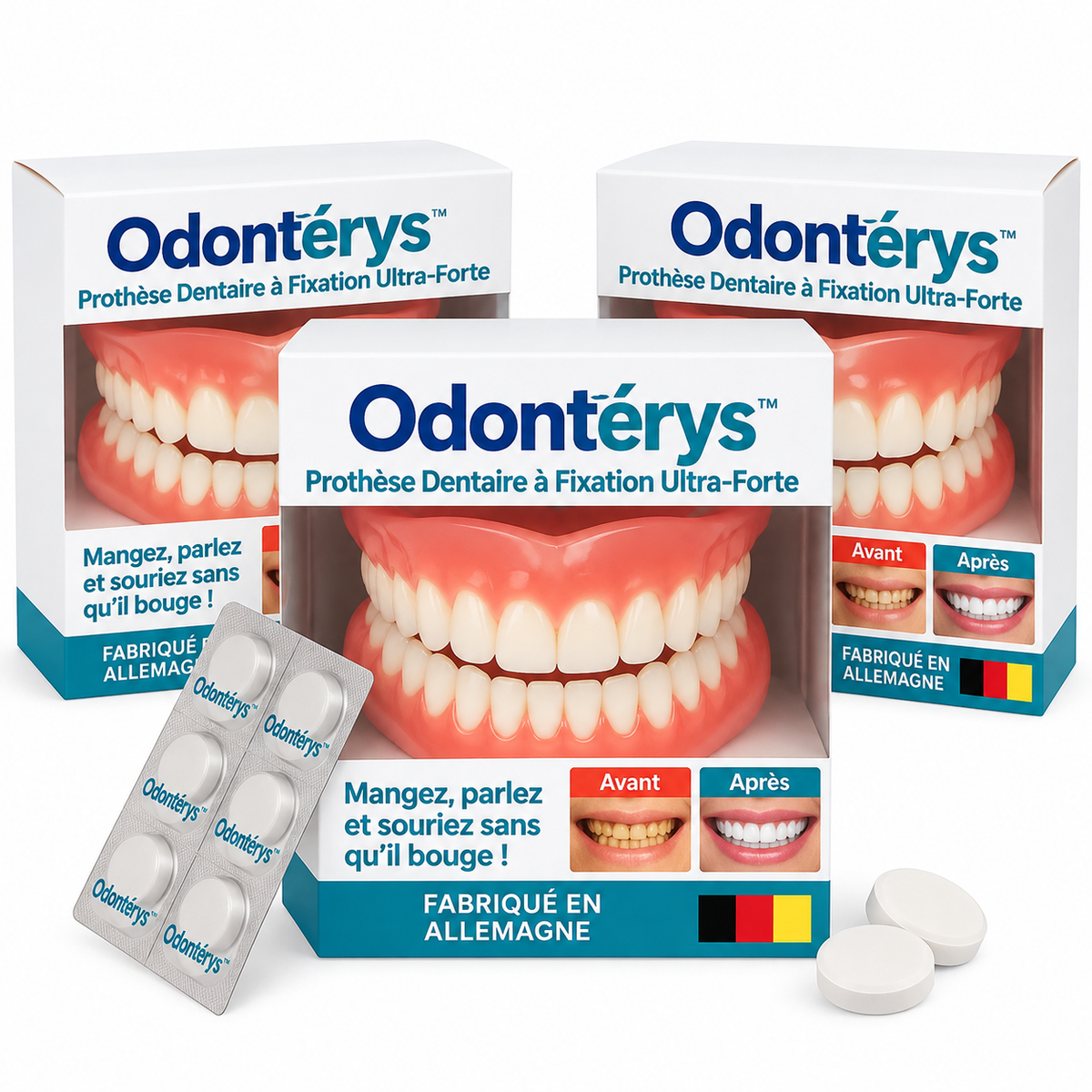 Odontérys™ Prothèse Dentaire à Fixation Ultra-Forte | Mangez, parlez et souriez sans qu’il bouge – toute la journée sans colle!