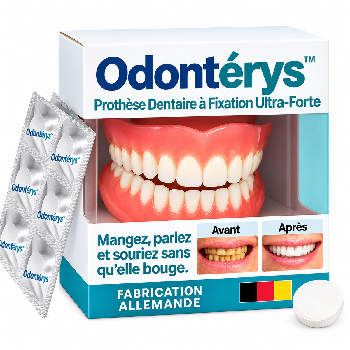 Odontérys™ Prothèse Dentaire à Fixation Ultra-Forte | Mangez, parlez et souriez sans qu’il bouge – toute la journée sans colle!