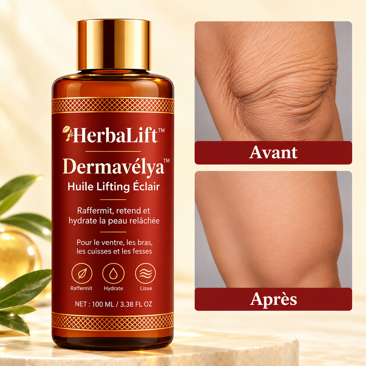 Dermavélya™ Huile Lifting Éclair | Raffermit une peau flasque en 24h chrono!