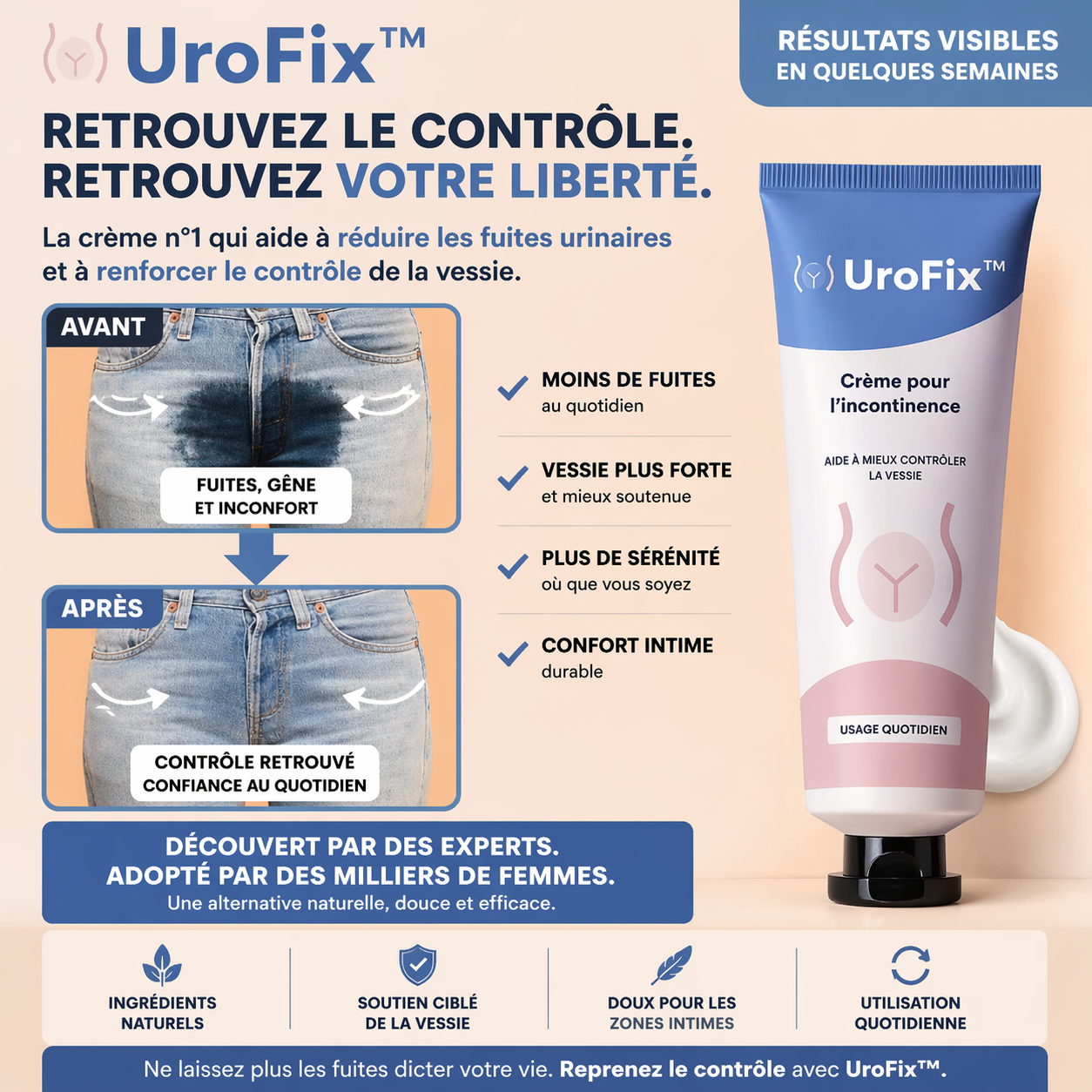 UroFix™ Crème Anti-Incontinence | Stoppez les fuites et reprenez le contrôle en 11 minutes !