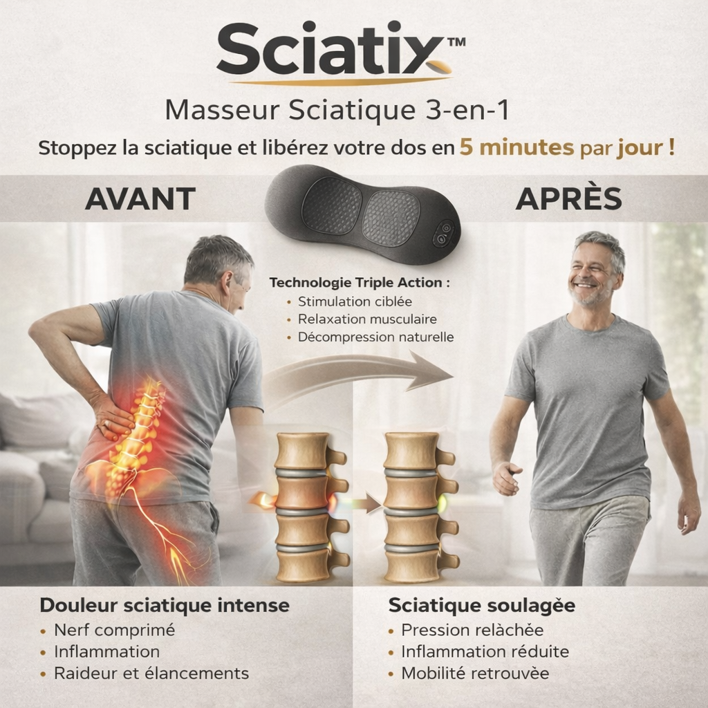 Sciatix™ Masseur Sciatique 3-en-1 | Stoppez la sciatique et libérez votre dos en 5 minutes par jour !