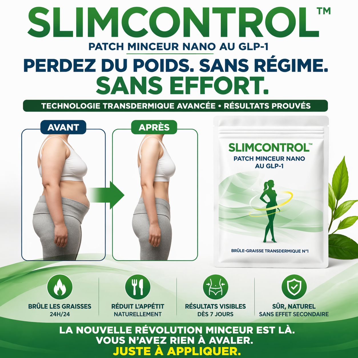 SlimControl™ Patch Minceur Nano au GLP-1 | Perdez jusqu’à 7 kg en 7 jours sans régime ni effort !