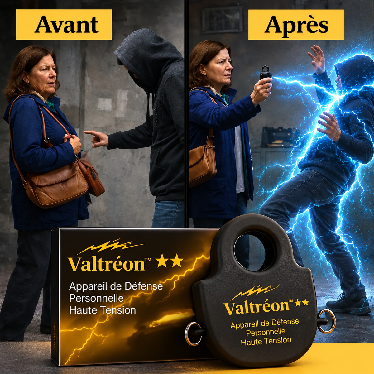 Valtréon™ Appareil de Défense Personnel Haute Tension | Neutralise tout agresseur en 1 seconde, sans effort!
