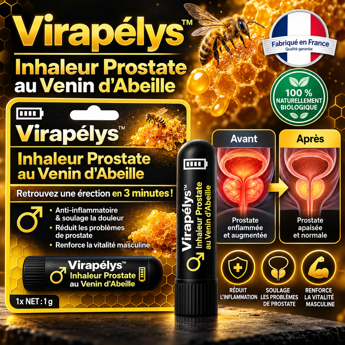 Virapélys™ Inhaleur Prostate au Venin d'Abeille | Retrouvez une érection en 3 minutes!