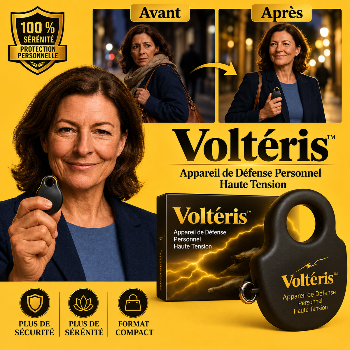 Voltéris™ Appareil de Défense Personnel Haute Tension | Neutralise tout agresseur en 1 seconde, sans effort!