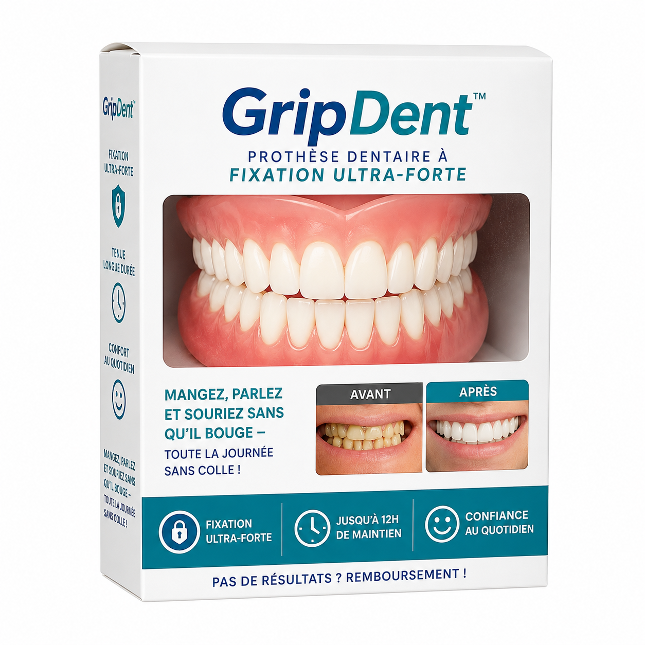 GripDent™ Prothèse Dentaire à Fixation Ultra-Forte | Mangez, parlez et souriez sans qu’il bouge – toute la journée sans colle!