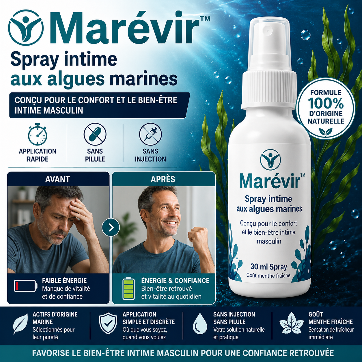 Marévir™ Spray Érecteur aux Algues Marines | Durcit votre pénis en 43 secondes, sans pilule ni injection!
