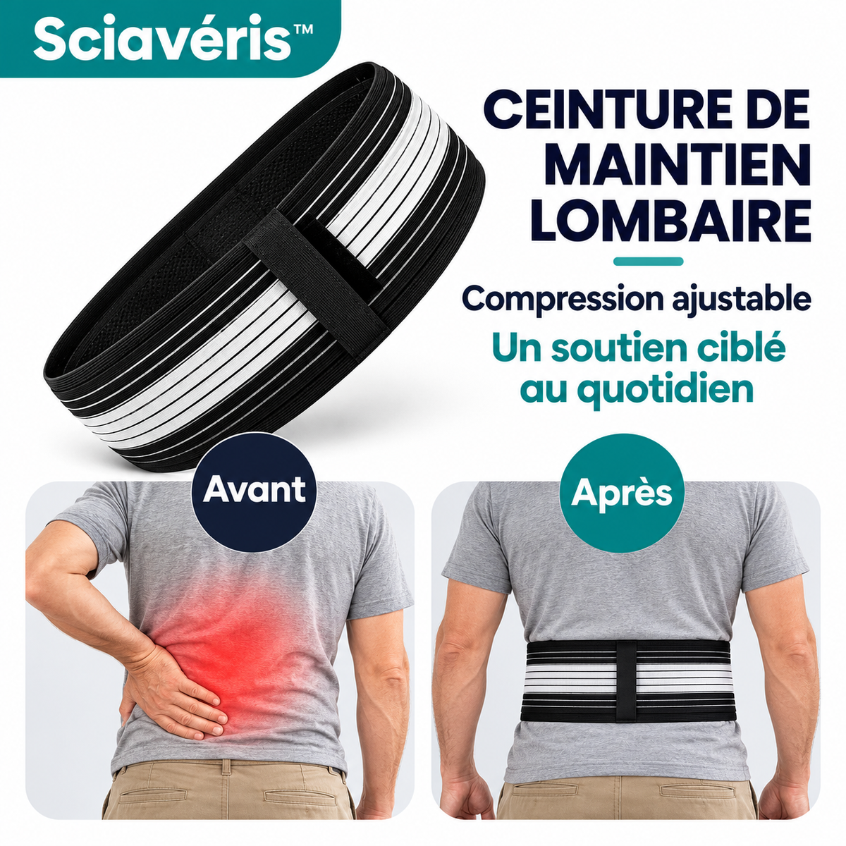 Sciavéris™ Ceinture Anti-Sciatique à Compression Active | Stoppe les douleurs lombaires et fessières en 10 minutes!