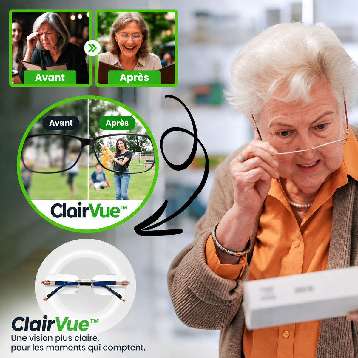 ClairVue™ Lunettes intelligentes | Voyez clair à toutes les distances en 3 secondes !