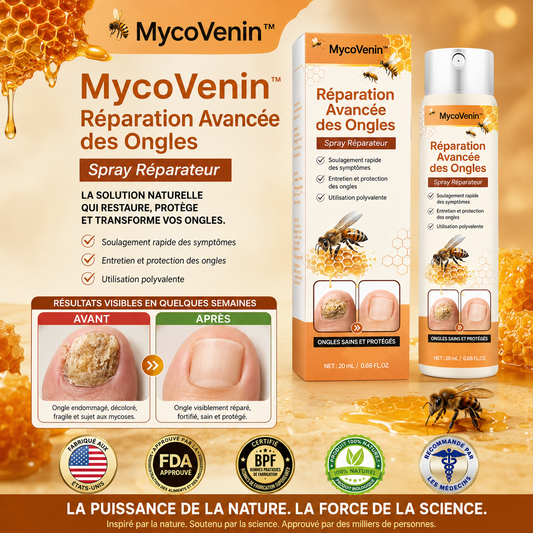 MycoVenin™ Spray Anti-Mycose Ongles au Venin d’Abeille | Ciblez la mycose à la racine et retrouvez des pieds propres !