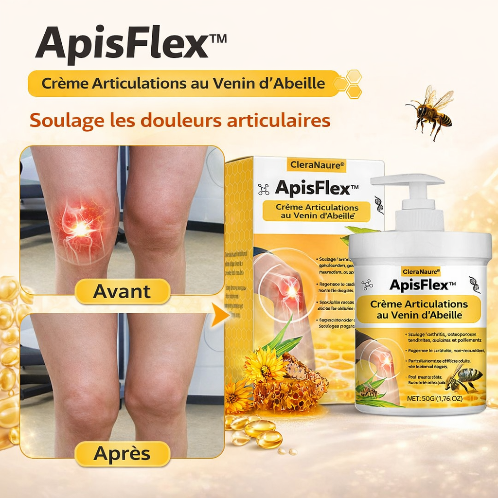 ApisFlex™ Crème Articulations au Venin d’Abeille | Éliminez la douleur articulaire en quelques minutes !