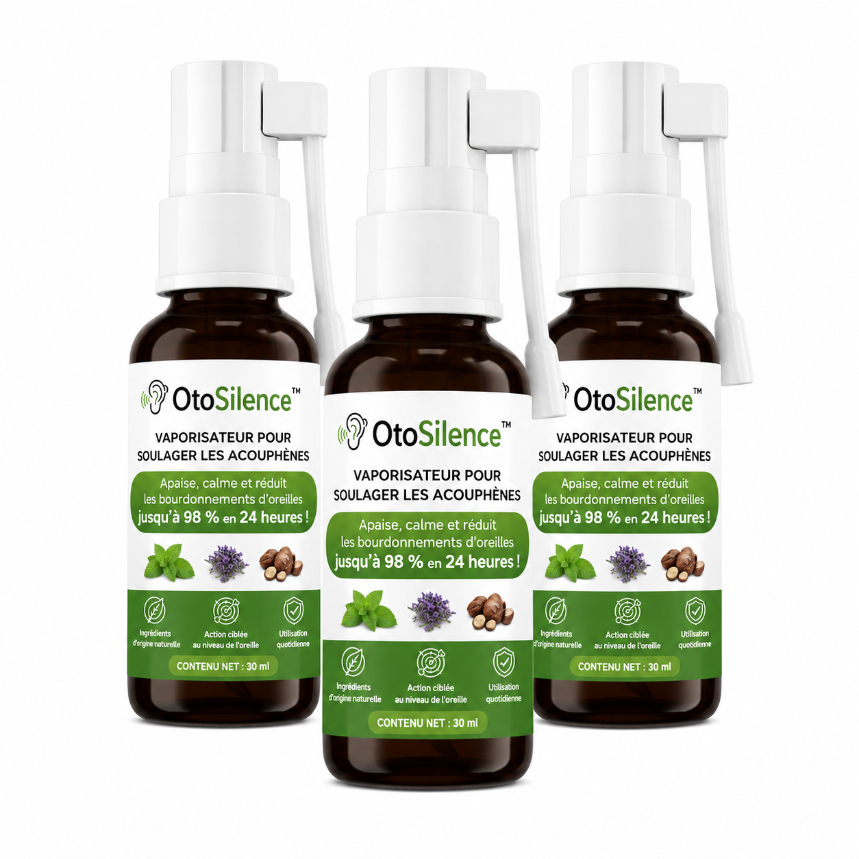 OtoSilence™ Vaporisateur contre les acouphènes | Apaise, calme et réduit les bourdonnements d’oreilles jusqu’à 98 % en 24 heures !