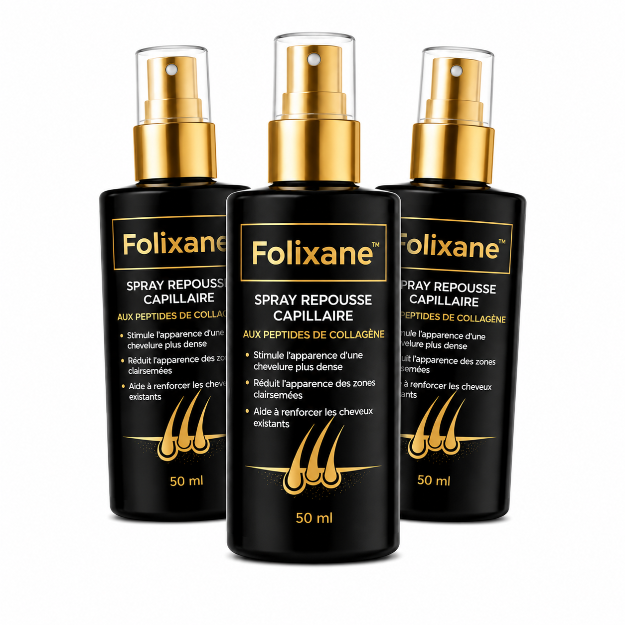 Folixane™ Spray Repousse Capillaire aux Peptides de Collagène | Relancez la pousse des cheveux et épaississez votre chevelure en 3 minutes!