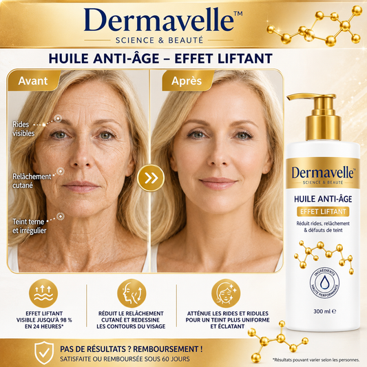 Dermavelle™ Huile Anti-Âge | Lifte votre peau et élimine le relâchement jusqu’à 98 % en seulement 24 heures !