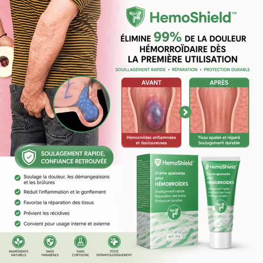 HemoShield™ Crème Hémorroïdes | Élimine 99 % de la douleur hémorroïdaire dès la première utilisation !