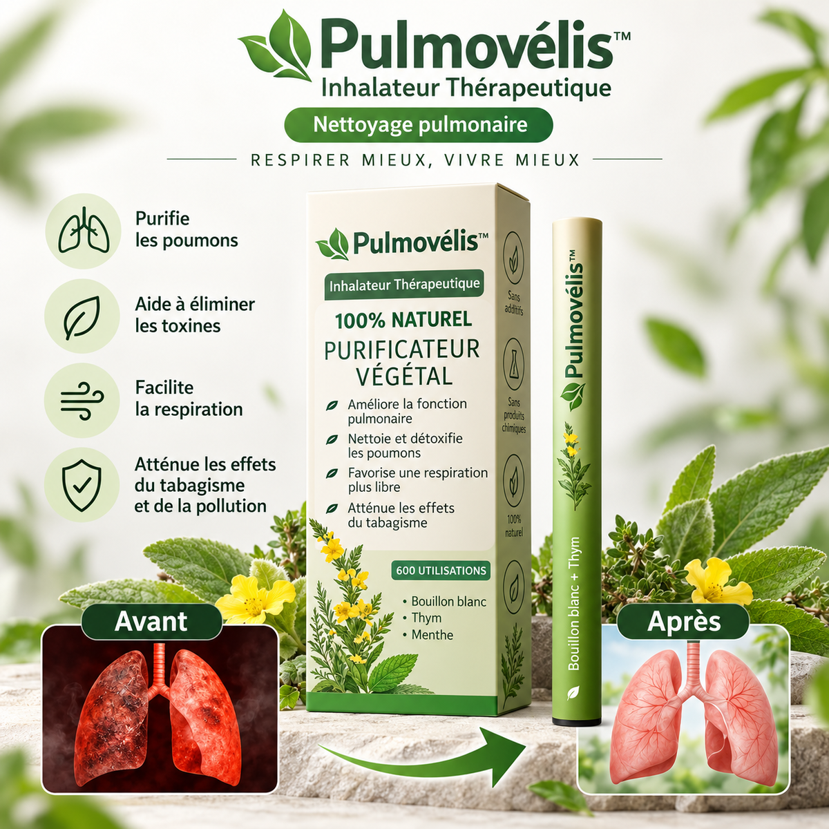 Pulmovélis™ Inhalateur Thérapeutique | Débouche vos poumons et stoppe l’essoufflement en 90 secondes!
