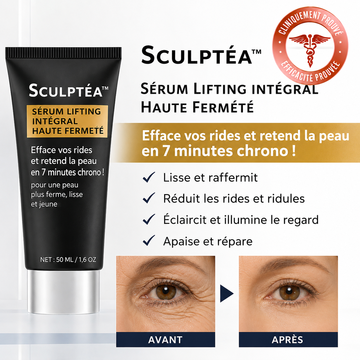 Sculptéa™ Sérum Lifting Intégral Haute Fermeté | Efface vos rides et retend la peau en 7 minutes chrono !