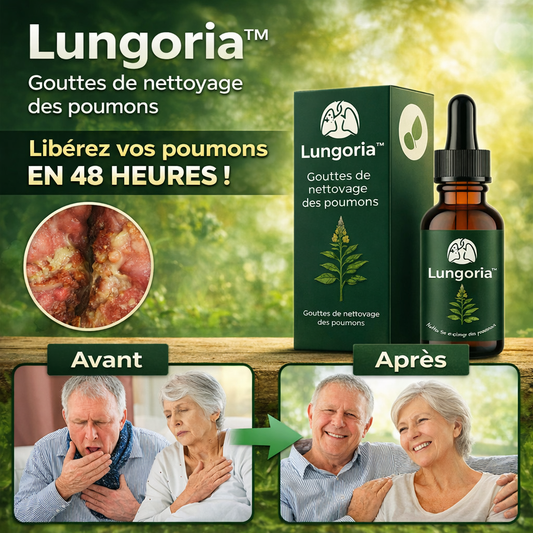 Lungoria™ Gouttes de nettoyage des poumons | Nettoyez 95 % de vos voies respiratoires en seulement 48 heures !