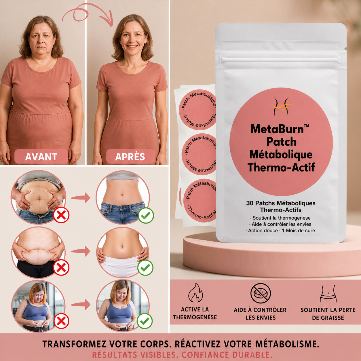 MetaBurn™ Patch Métabolique Thermo‑Actif | Faites fondre 10kg de graisse en 30 jours sans régime !