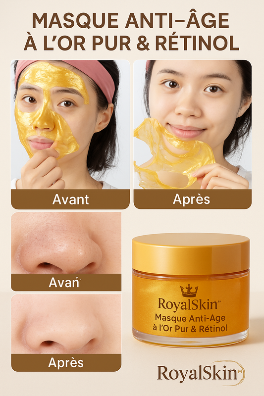 RoyalSkin™ Masque Anti-Âge à l’Or Pur & Rétinol | Lifte votre visage en 15 minutes chrono!