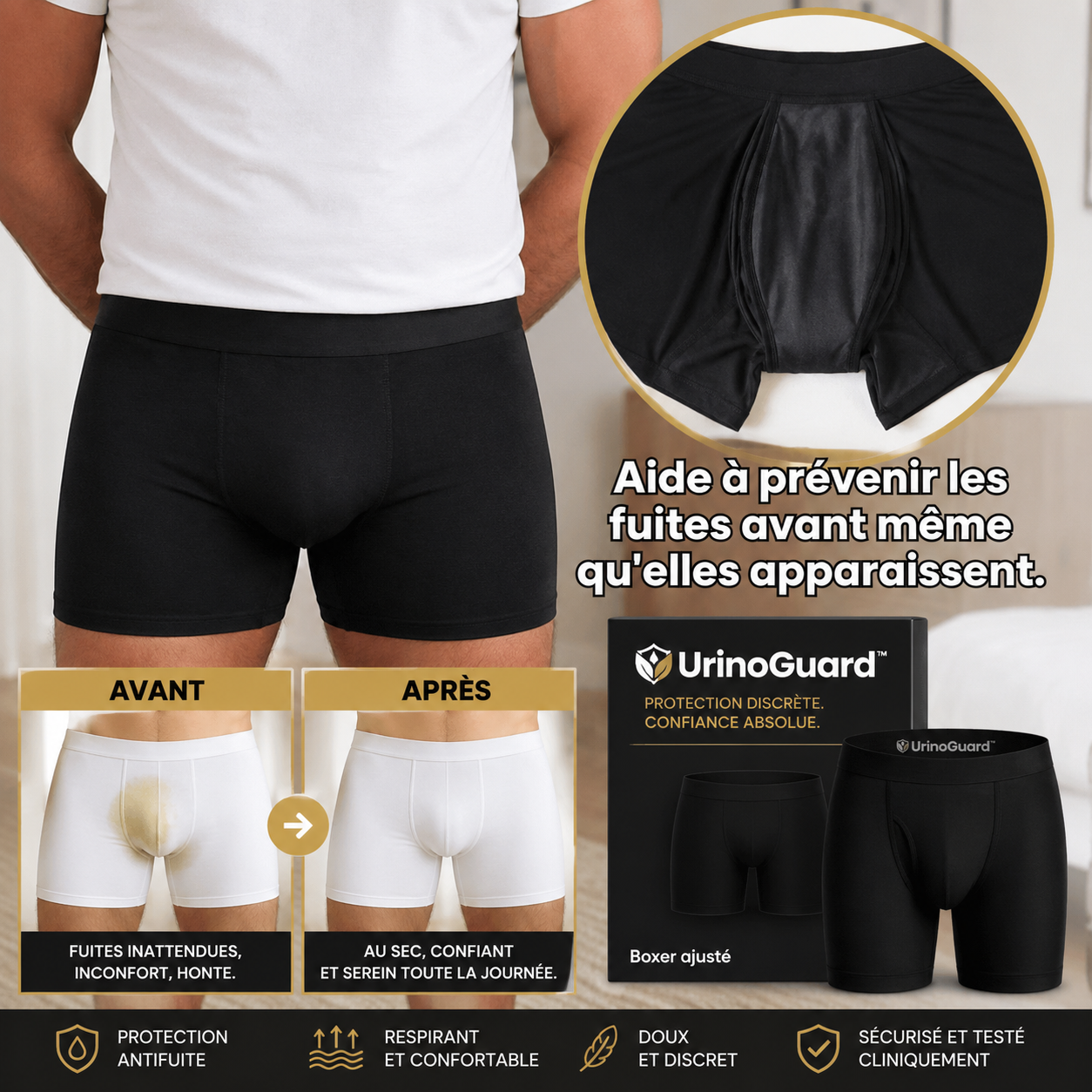 UrinoGuard™ Boxers pour hommes, protection intégrale toute la journée | Empêchez les fuites avant qu'elles ne soient visibles !