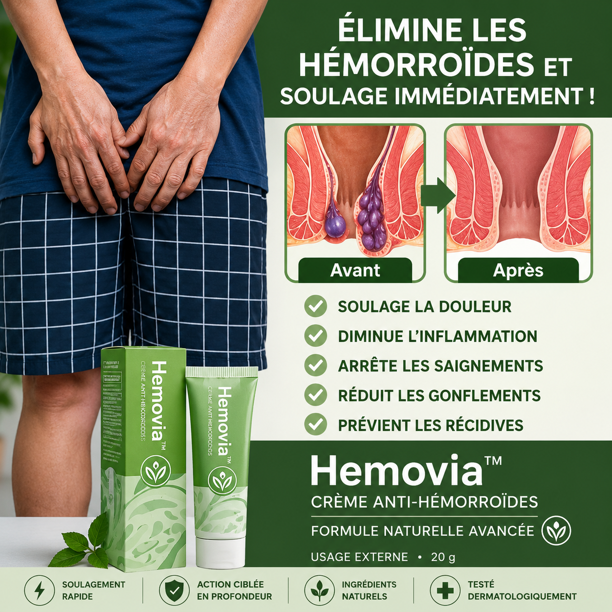 Hemovia™ Crème Anti-Hémorroïdes au Venin d’Abeille | Faites disparaître vos hémorroïdes dès la première application !