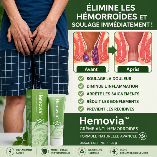 Hemovia™ Crème Anti-Hémorroïdes au Venin d’Abeille | Faites disparaître vos hémorroïdes dès la première application !