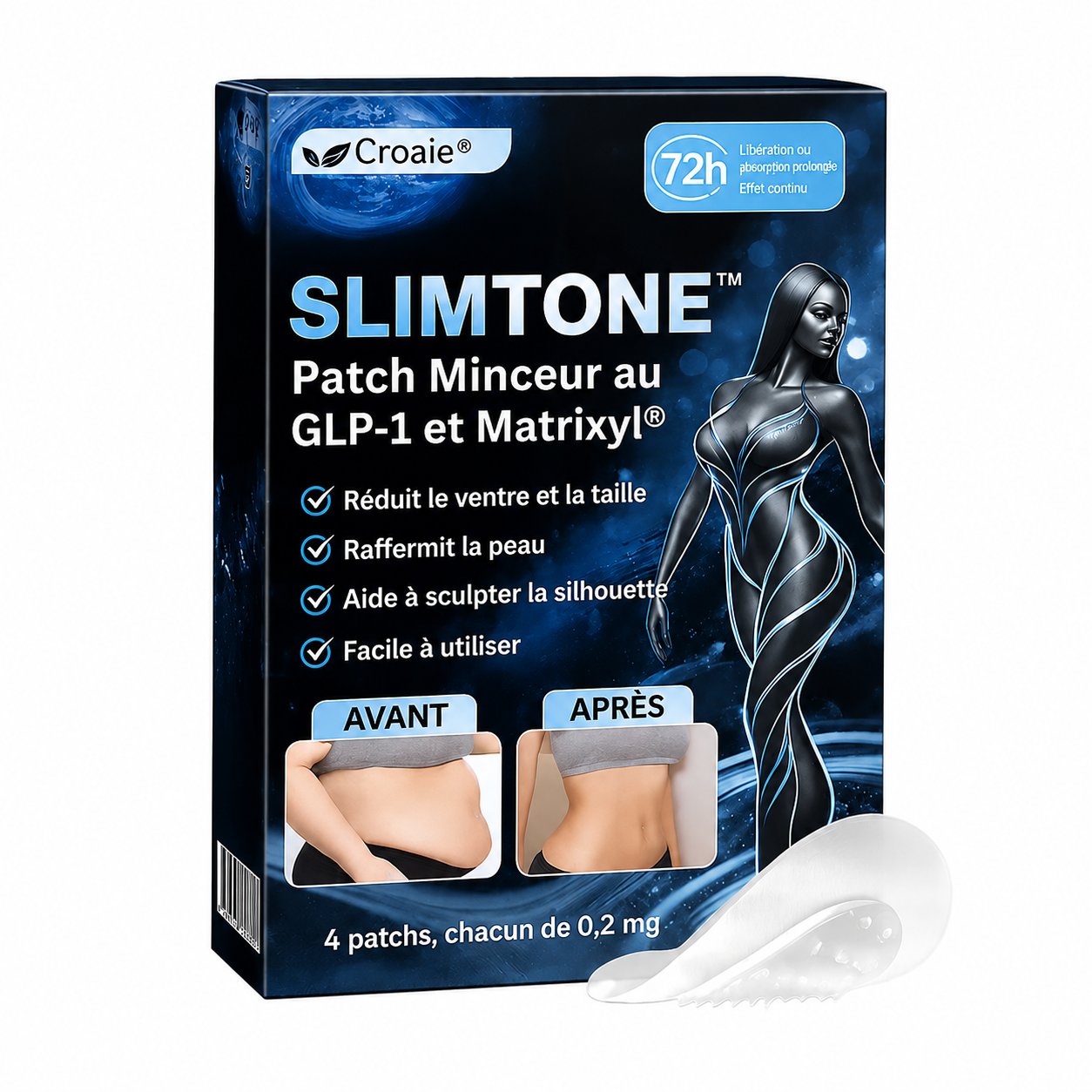 SlimTone™ Patch Minceur au GLP-1 et Matrixyl® | Réduit le ventre et raffermit la peau en 7 jours, sans aiguille!
